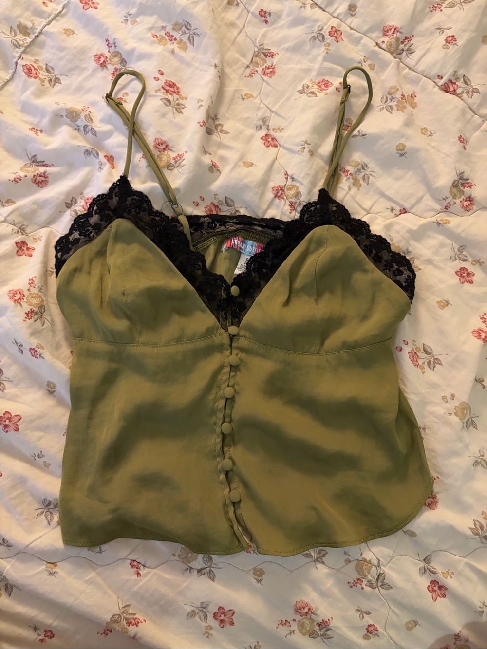 Olive Green Lace-Trim Cropped Cami Top - Women